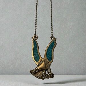 Vintage Southwestern Style Turquoise & Silver Eagle Necklace